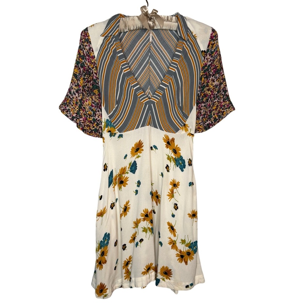 Free People Mini Dress Sunflower Striped 0 (XS) Rayon Flutter Sleeve Sundress